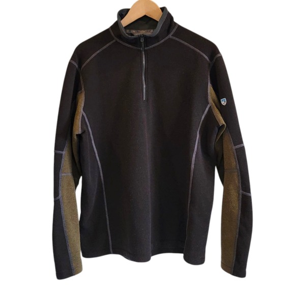 Kuhl Sweater Mens Large Revel Kashmira 1/4 Zip Fleece Jacket Coat Hiking Brown - Picture 1 of 16